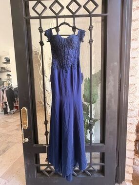 Navy Blue Beaded Off-Shoulder Evening Dress / Bridesmaid Dress Corset Top